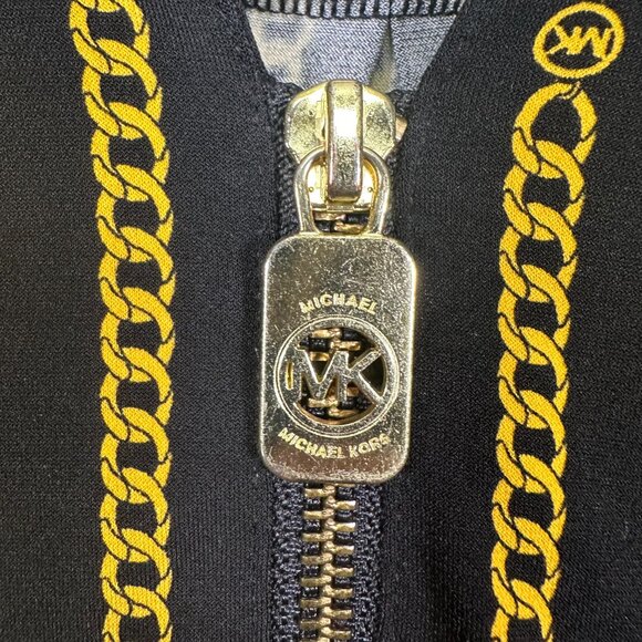 Michael Kors Women Half Zip Tunic Blouse Black/Yellow Chain Print Size S - Picture 7 of 13